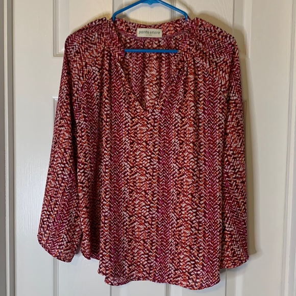 Pants Store Pink/Orange Geometric Silky Blouse - Picture 1 of 5